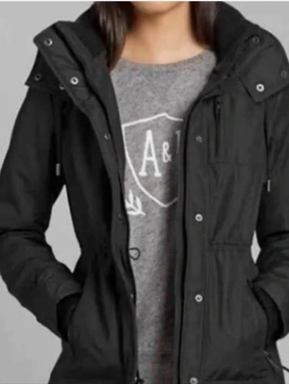 Abercrombie & Fitch Black Women's Hooded Utility All-Weather Fitted Jacket